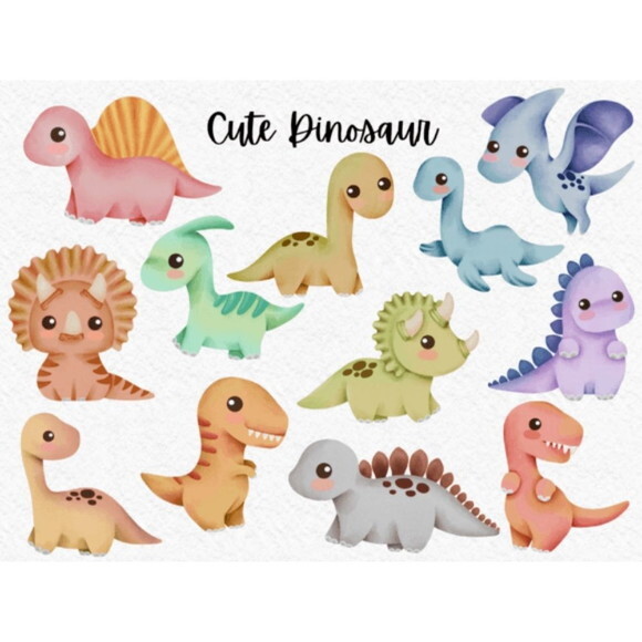 Kit Digital Dinossauro Aquarela - Cute Dinosaur V2