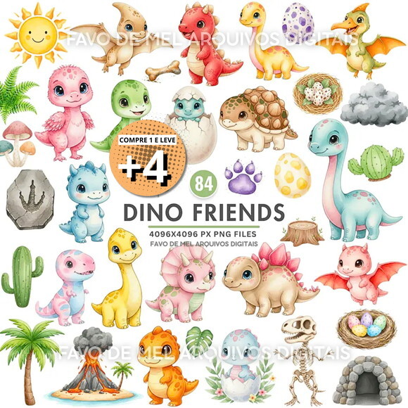 Kit Digital Dinossauro Aquarela #50