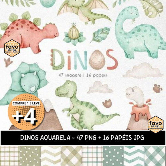 Kit Digital Dinossauro Aquarela #43 Dinos