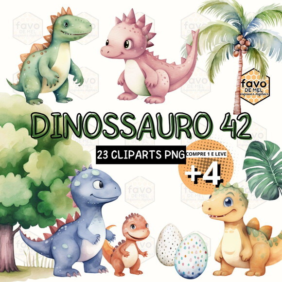 Kit Digital Dinossauro Aquarela 42 | Dinosaurs (as)