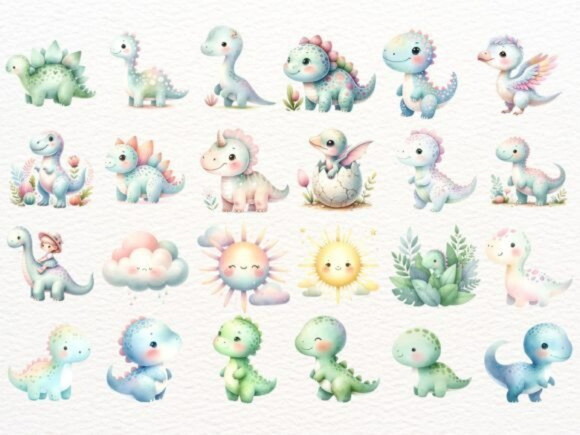 Kit Digital Dinossauro Aquarela 45 | Dinosaurs (nca)