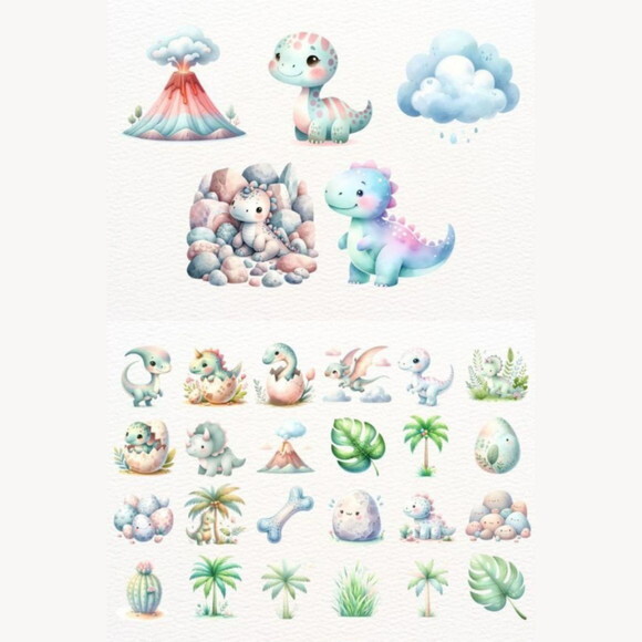 Kit Digital Dinossauro Aquarela 45 | Dinosaurs (nca)
