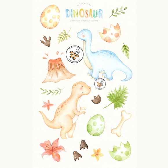 Kit Digital Dinossauro Aquarela Premium - Dinosaur Es