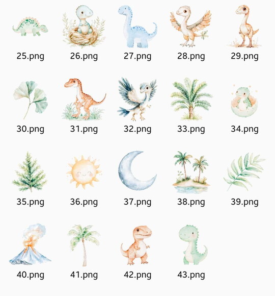 Kit Digital Dinossauro Aquarela 49 Png Premium