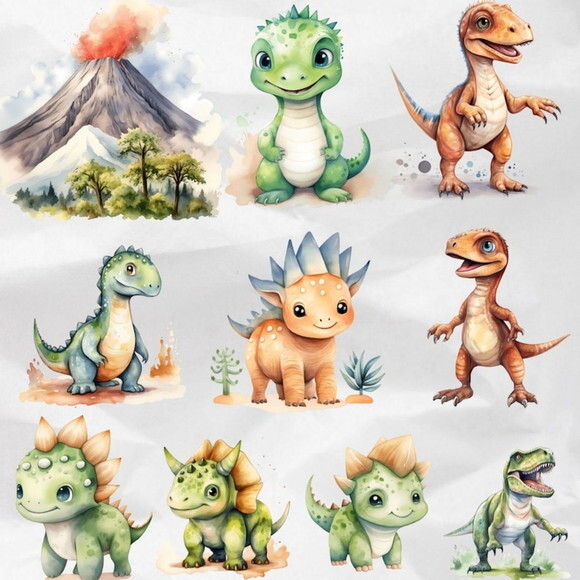 Kit Digital Dinossauro Aquarela Premium - Dinosaurs (ddm)