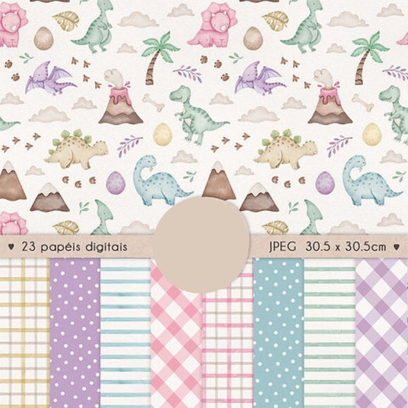 Kit Digital Dinossauro Candy Color - Dinos Candy