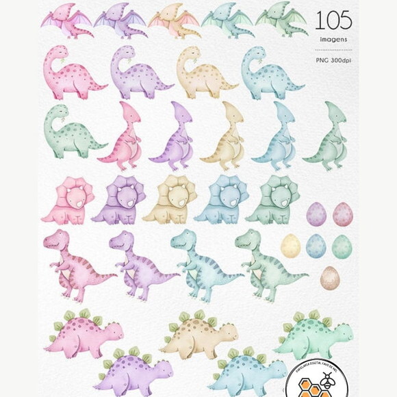 Kit Digital Dinossauro Candy Color - Dinos Candy