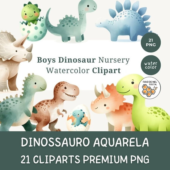 Kit Digital Dinossauro Menino Aquarela Premium - Boys (sd)