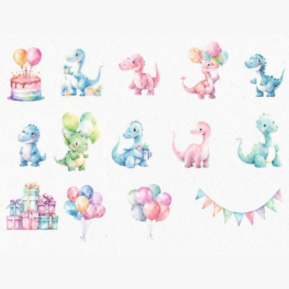 Kit Digital Dinossauro Festa Aquarela Premium - Dino Party