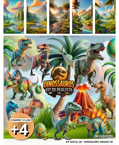 Kit Digital Dinossauro Realista 3d (pague 1 Leve +4)