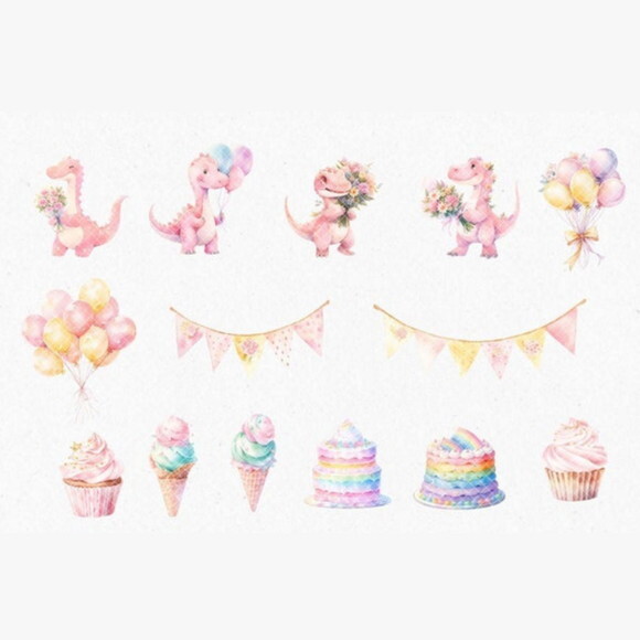Kit Digital Dinossauro Rosa Festa Aquarela - Girly Dino