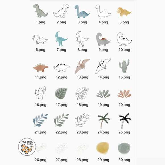 Kit Digital Dinossauros Aquarela - Dino