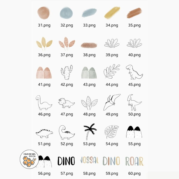 Kit Digital Dinossauros Aquarela - Dino