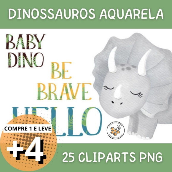 Kit Digital Dinossauros Aquarela - Baby Dino
