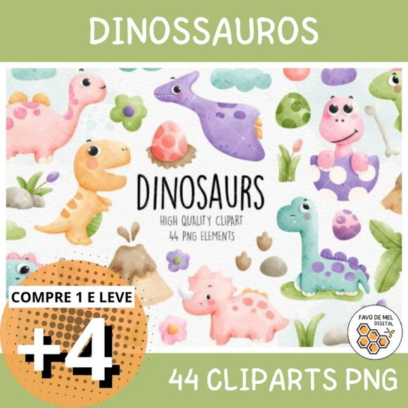 Kit Digital Dinossauros Aquarela - Dinosaurs