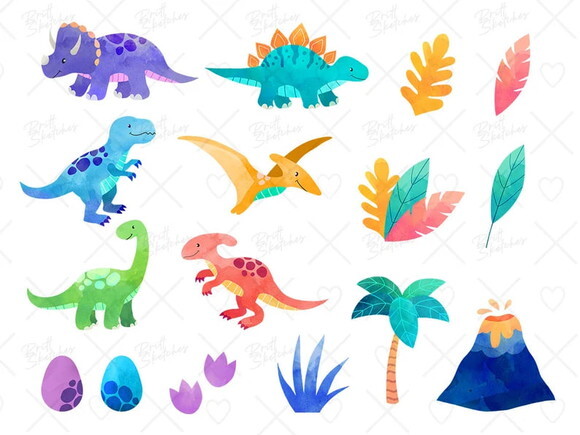 Kit Digital Dinossauros Aquarela - I Love Dinos (bs)