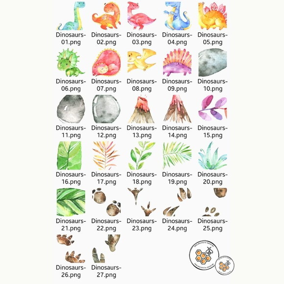 Kit Digital Dinossauros Aquarela - Dinosaurs Sj