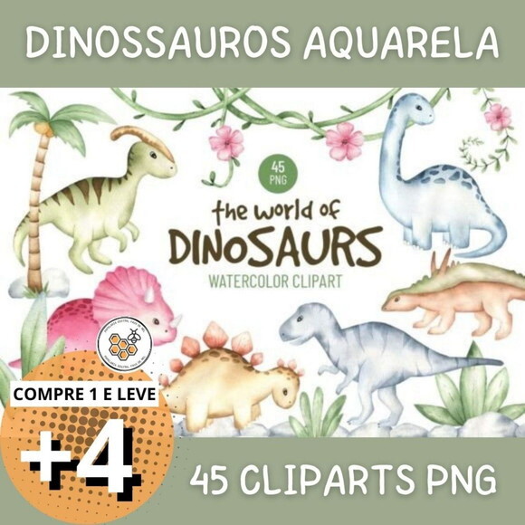 Kit Digital Dinossauros Aquarela - World Of Dinosaurs