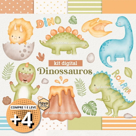 Kit Digital Dinossauros Aquarela (edb)