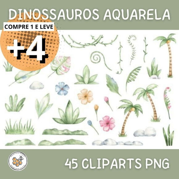 Kit Digital Dinossauros Aquarela - World Of Dinosaurs
