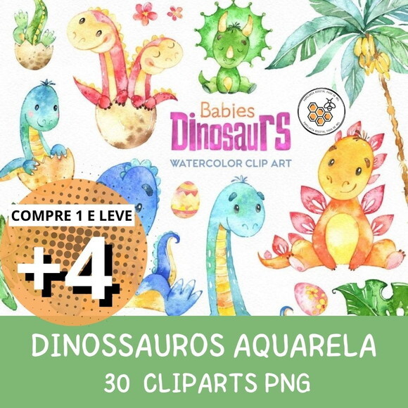 Kit Digital Dinossauros Baby Aquarela - Babies Dinosaurs Sj