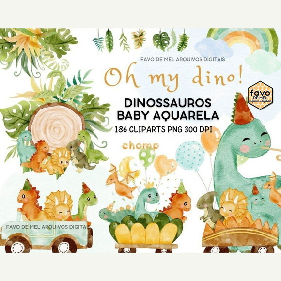 Kit Digital Dinossauros Baby Aquarela Premium