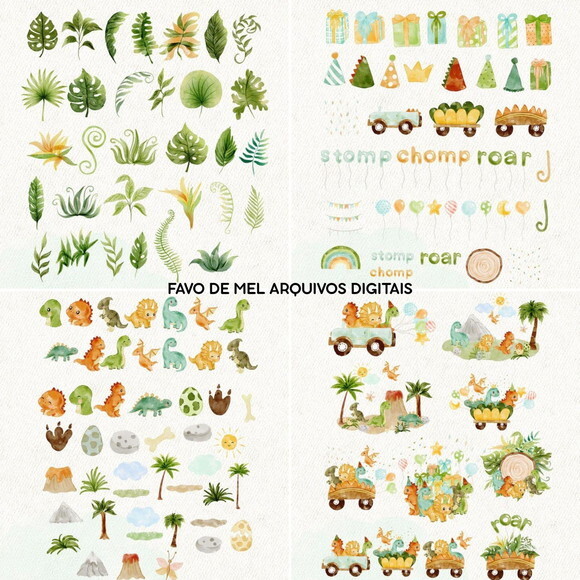 Kit Digital Dinossauros Baby Aquarela Premium