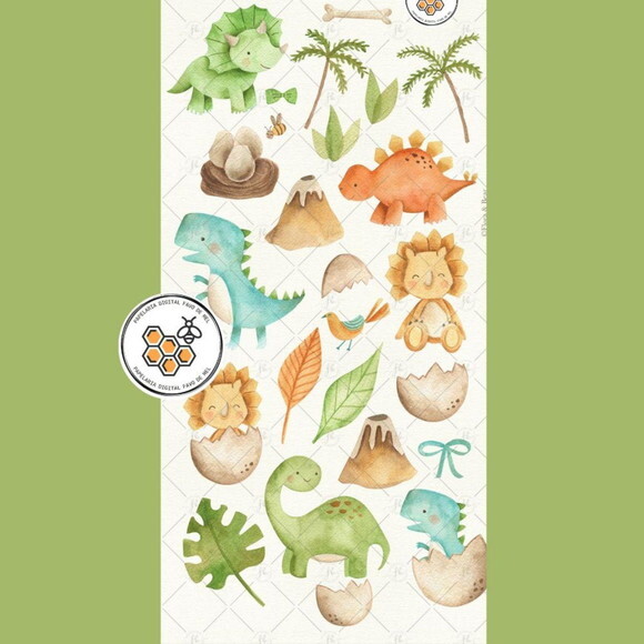 Kit Digital Dinossauros Baby Aquarela #dino13