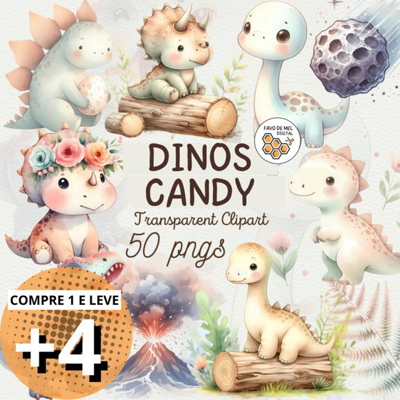 Kit Digital Dinossauros Candy Aquarela (ddm)
