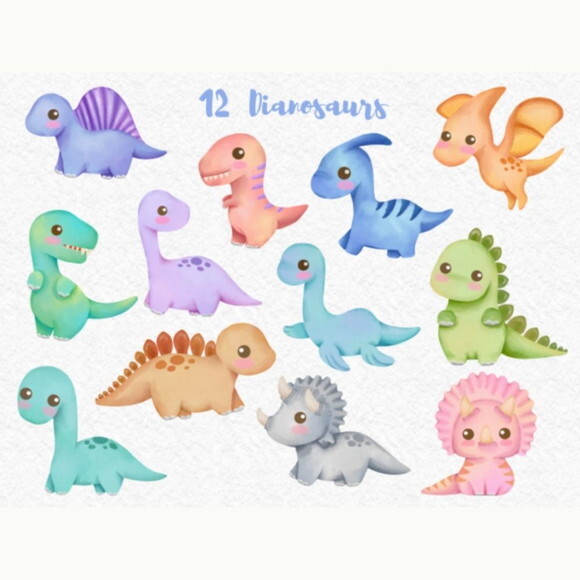 Kit Digital Dinossauros Candy Aquarela - Pastel Dinosaurs