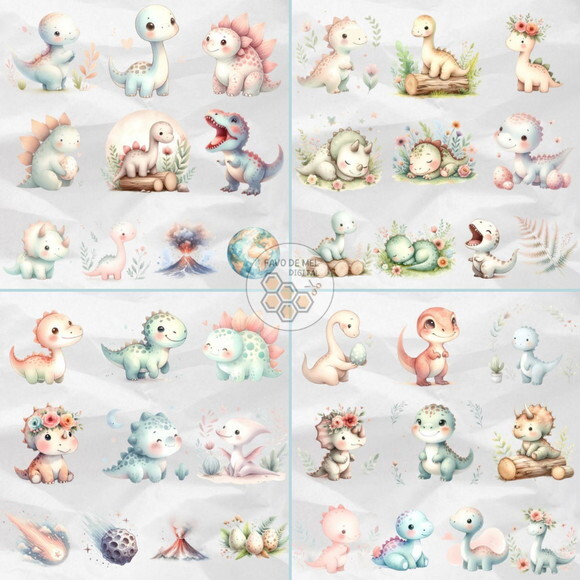 Kit Digital Dinossauros Candy Aquarela (ddm)