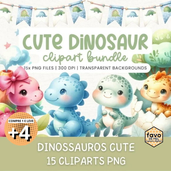 Kit Digital Dinossauros Cute Baby Aquarela
