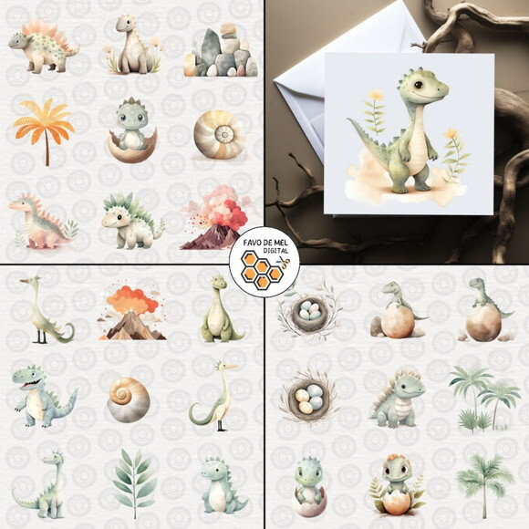 Kit Digital Dinossauros Fofos - Cute Dinosaurs