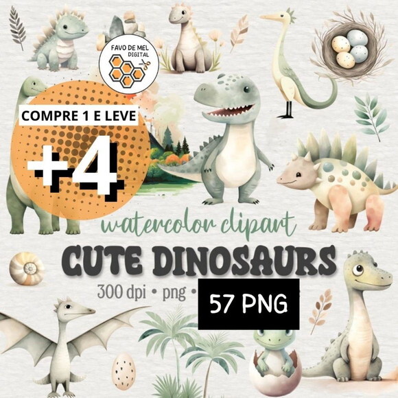 Kit Digital Dinossauros Fofos - Cute Dinosaurs