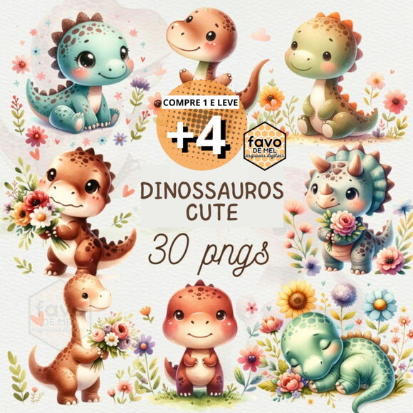 Kit Digital Dinossauros Fofos - Cute Dinosaurs (ddm)