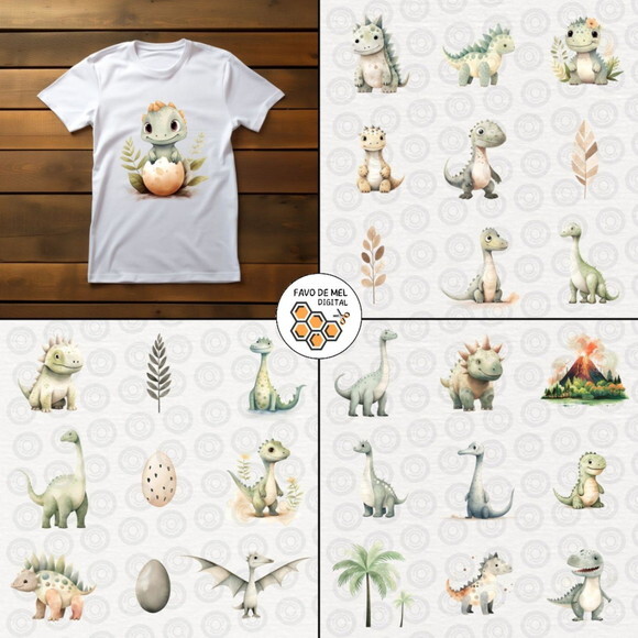 Kit Digital Dinossauros Fofos - Cute Dinosaurs