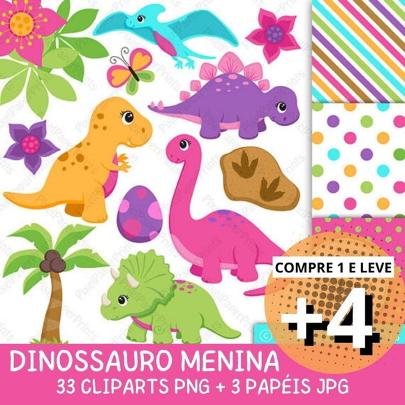 Kit Digital Dinossauros Menina #dino14
