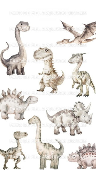 Kit Digital Dinossauros Minimalista Aquarela Premium #47