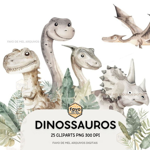 Kit Digital Dinossauros Minimalista Aquarela Premium #47