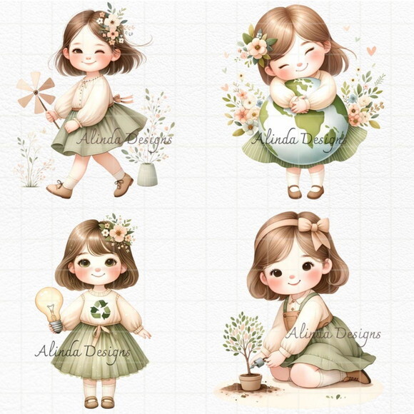 Kit Digital Earth Day Girl - Dia da Terra Menina Cute