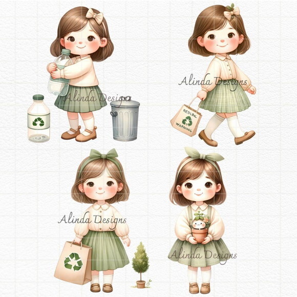 Kit Digital Earth Day Girl - Dia da Terra Menina Cute