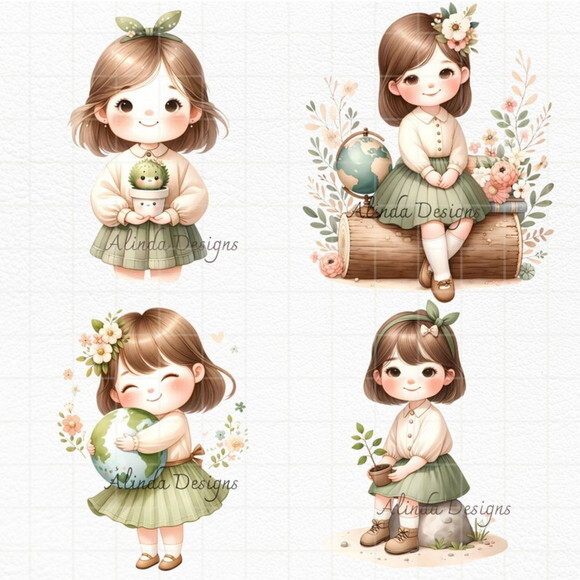 Kit Digital Earth Day Girl - Dia da Terra Menina Cute