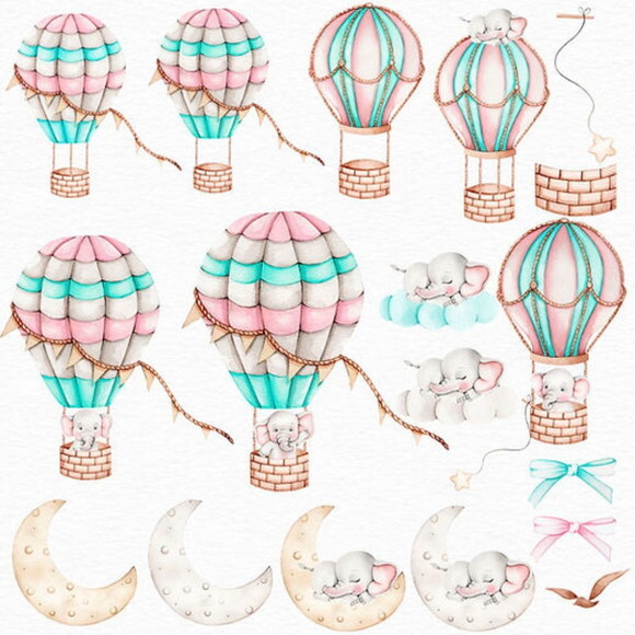 Kit Digital Elefante Baloeiro Aquarela Premium
