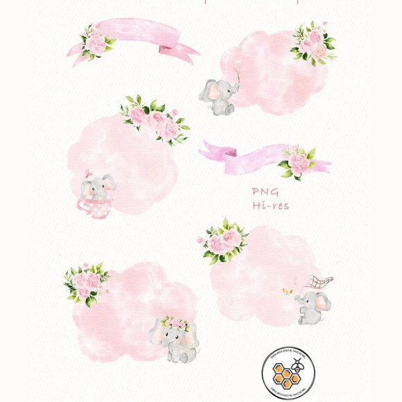 Kit Digital Elefantinho Rosa 01 - Pink Baby Elephant