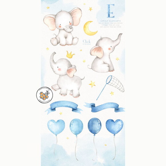 Kit Digital Elefantinho Baby Azul Aquarela - Lovely Elephant