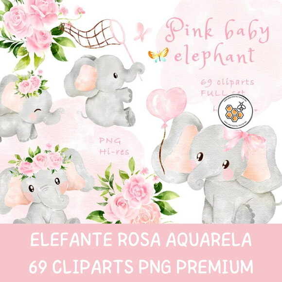 Kit Digital Elefantinho Rosa 01 - Pink Baby Elephant
