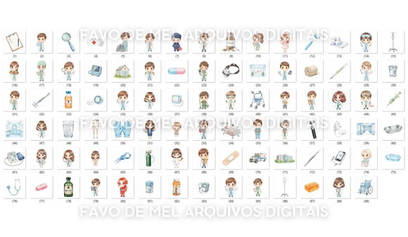 Kit Digital Elementos Hospital Aquarela - Medicos Cute Png