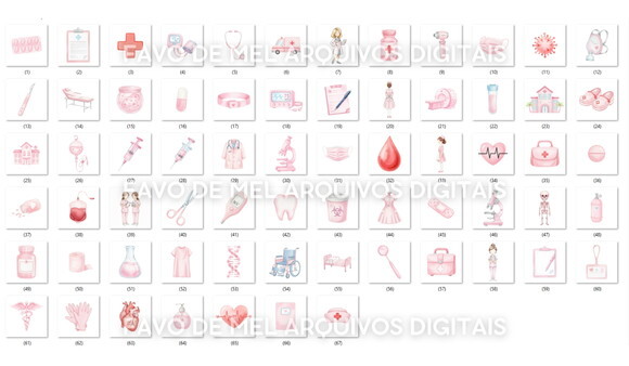 Kit Digital Elementos Medicina Rosa Aquarela Png