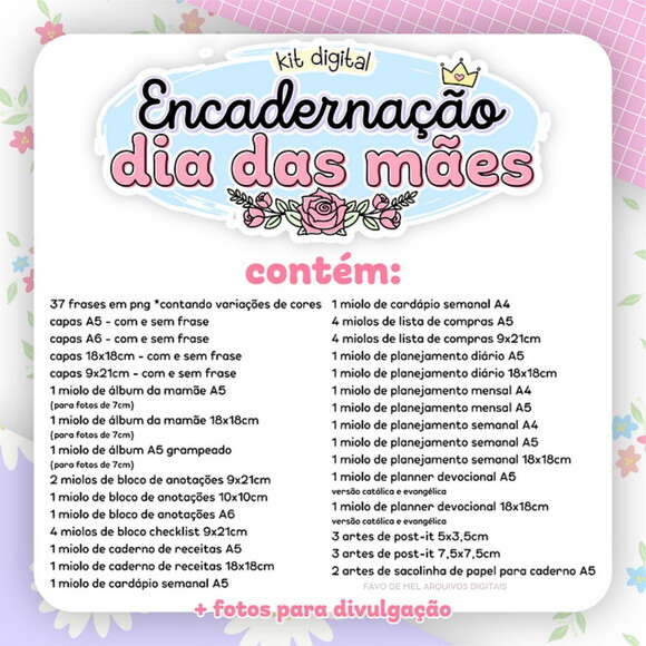 Kit Digital Encadernação Dia das Mães 2023 pdf Png