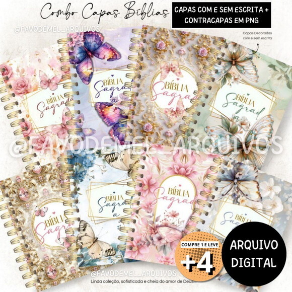 Kit Digital Encadernação Cristã - Capas Bíblia Borboletas